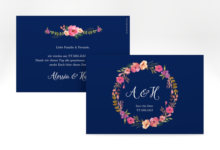 Save the Date-Karte Fiore A6 Karte quer blau