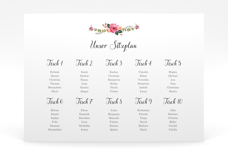 Sitzplan Poster Hochzeit Fiore 70 x 50 cm Poster