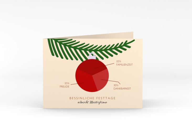 Geschäftliche Weihnachtskarte Diagramm A6 Klappkarte quer mit roter Weihnachtskugel als Tortendiagramm