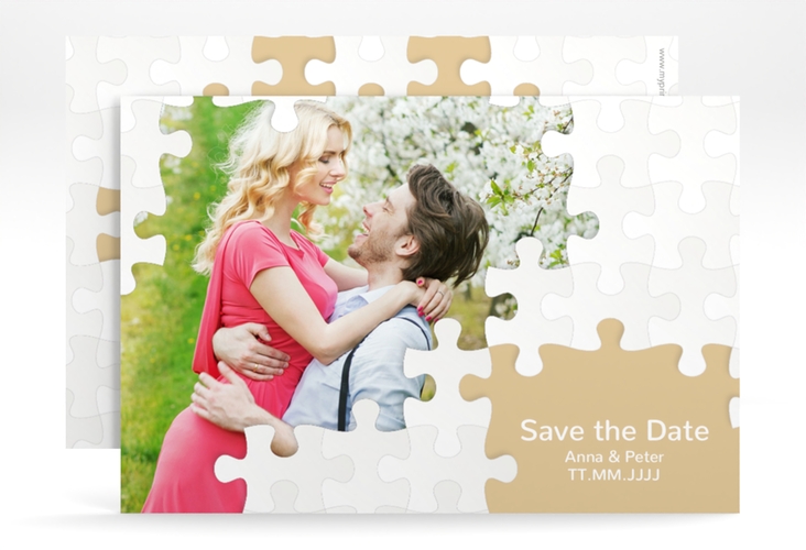 Save the Date-Karte Hochzeit Puzzle A6 Karte quer beige