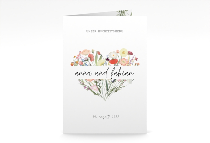 Menükarte Hochzeit Wildblumenherz A5 Klappkarte hoch