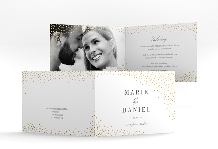 Hochzeitseinladung Glitter A6 Klappkarte quer weiss