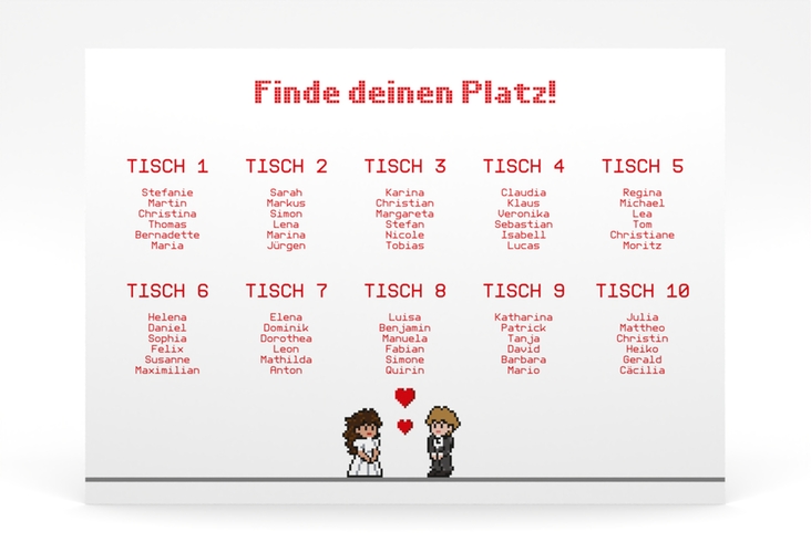 Sitzplan Poster Hochzeit Pixel 70 x 50 cm Poster weiss