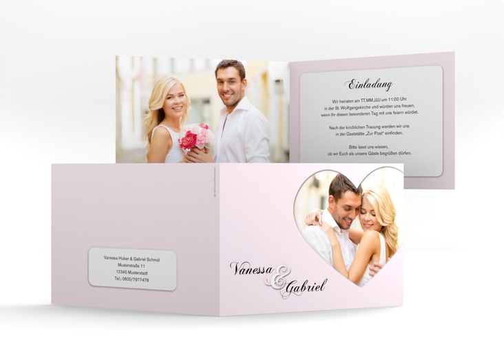 Hochzeitseinladung Sweetheart A6 Klappkarte quer rosa