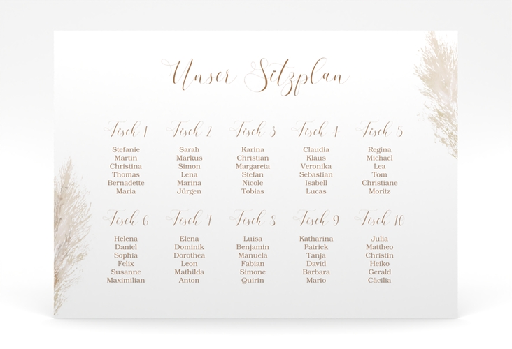 Sitzplan Poster Hochzeit Pampasgras 70 x 50 cm Poster