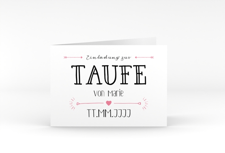 Taufeinladung Lettering A6 Klappkarte quer rosa hochglanz