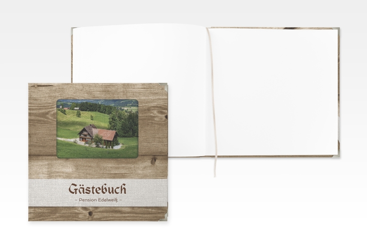 Gästebuch Selection Ferienwohnung Holzhaus Leinen-Hardcover in Holz-Optik mit Foto