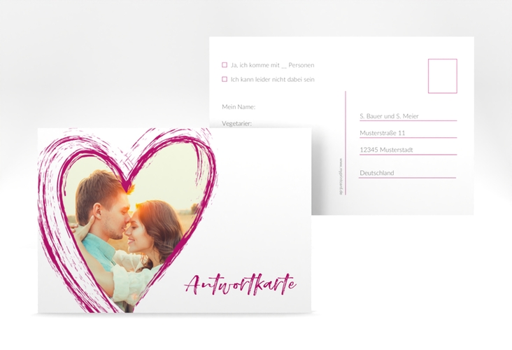 Antwortkarte Hochzeit Liebe A6 Postkarte pink