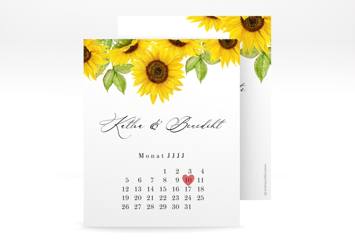 Save the Date-Kalenderblatt Sonnenblume Kalenderblatt-Karte weiss