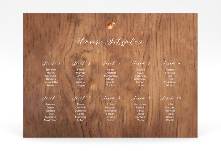 Sitzplan Poster Hochzeit Herbstlich 70 x 50 cm Poster braun