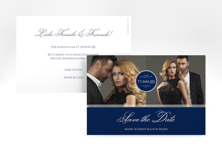 Save the Date-Karte Elegancy A6 Karte quer blau