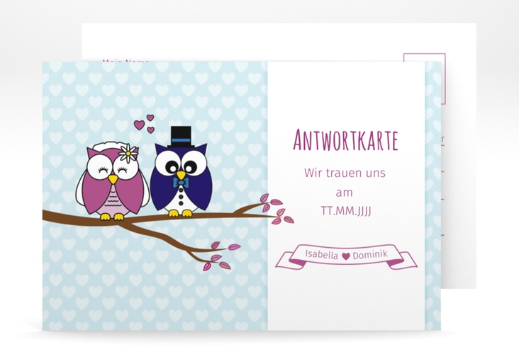 Antwortkarte Hochzeit Eulenliebe A6 Postkarte blau