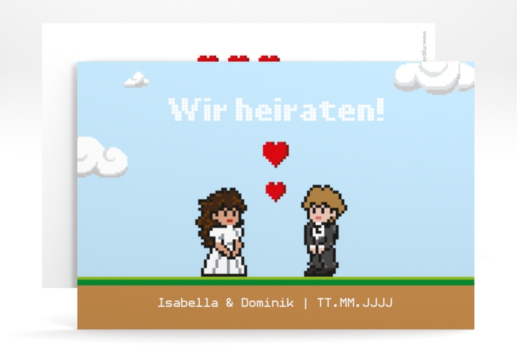 Save the Date-Karte Pixel A6 Karte quer bunt hochglanz