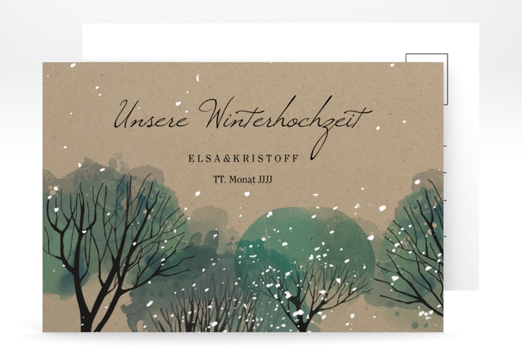 Save the Date-Postkarte Winterhochzeit A6 Postkarte Kraftpapier