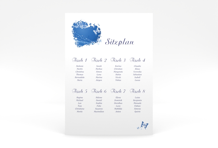 Sitzplan Poster Hochzeit Mailand 50 x 70 cm Poster blau