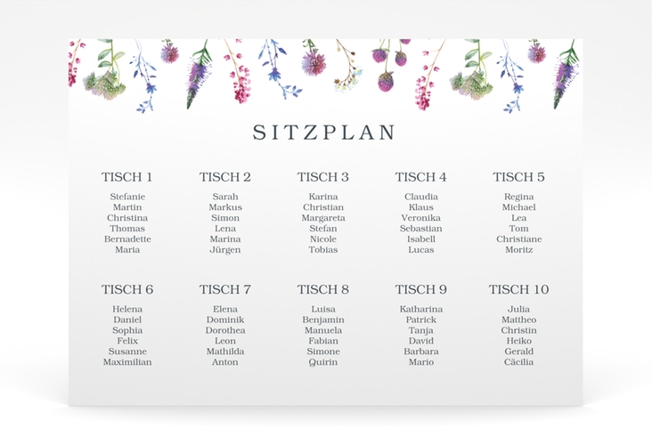 Sitzplan Poster Hochzeit Wildblumen 70 x 50 cm Poster