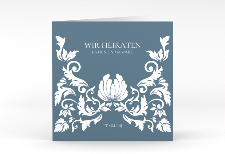 Hochzeitseinladung Royal quadr. Klappkarte hochglanz mit barockem Blumen-Ornament