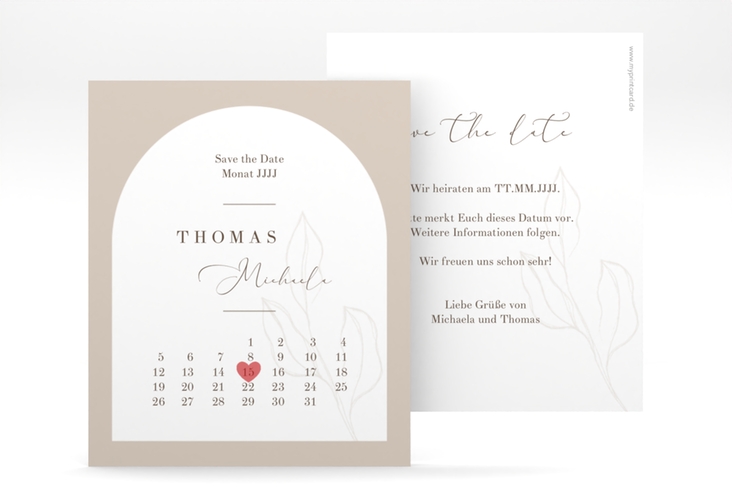 Save the Date-Kalenderblatt Arched Kalenderblatt-Karte beige