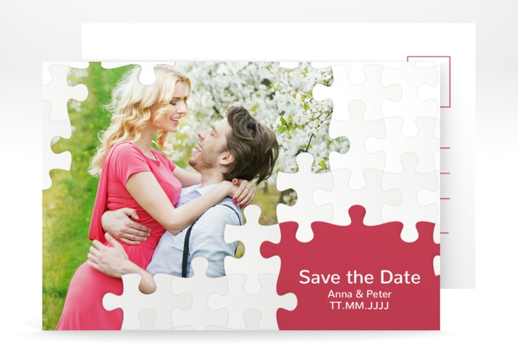 Save the Date-Postkarte Puzzle A6 Postkarte rot