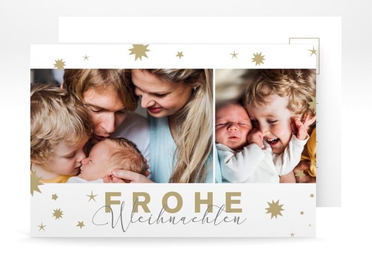 Weihnachtskarte Sternenglanz A6 Postkarte weiss hochglanz