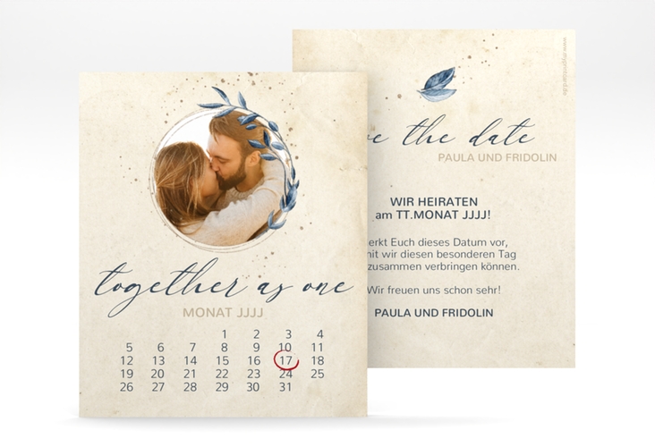 Save the Date-Kalenderblatt YinYang Kalenderblatt-Karte beige im Vintage-Look