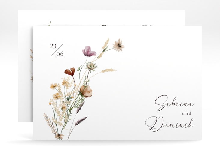 Save the Date-Karte Sauvages A6 Karte quer hochglanz mit getrockneten Wiesenblumen