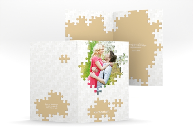 Kirchenheft Hochzeit Puzzle A5 Klappkarte hoch beige