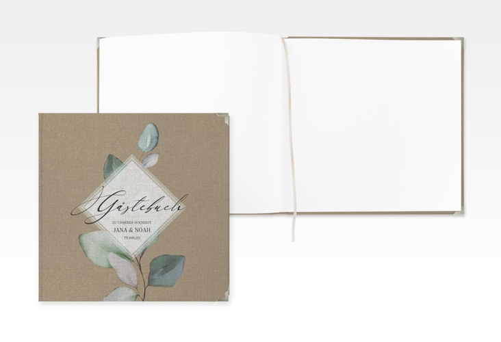 Gästebuch Selection Hochzeit Foglia Leinen-Hardcover Kraftpapier edel mit Eukalyptus im Aquarell-Design