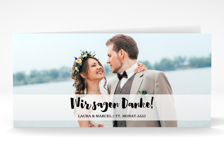 Dankeskarte Hochzeit Mirage lange Klappkarte quer hochglanz