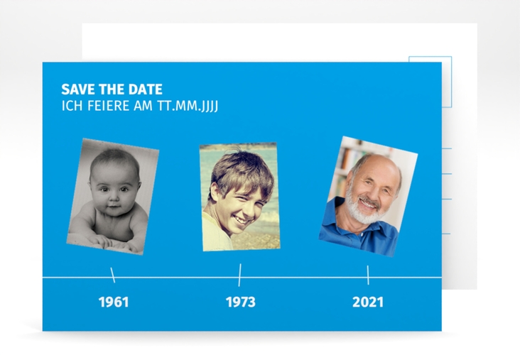 Save the Date-Postkarte Geburtstag Timeline A6 Postkarte blau