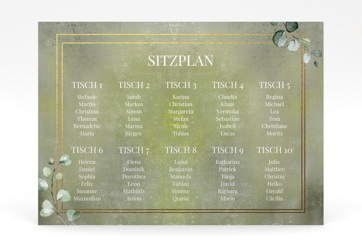 Sitzplan Poster Hochzeit Jade 70 x 50 cm Poster gruen