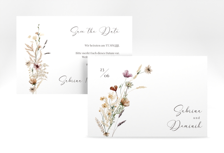 Save the Date-Karte Sauvages A6 Karte quer hochglanz mit getrockneten Wiesenblumen