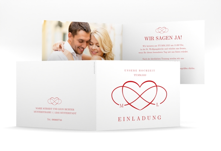 Hochzeitseinladung Infinity mittlere Klappkarte quer rot