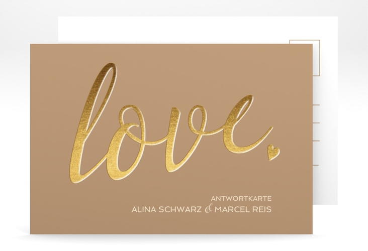 Antwortkarte Hochzeit Glam A6 Postkarte beige