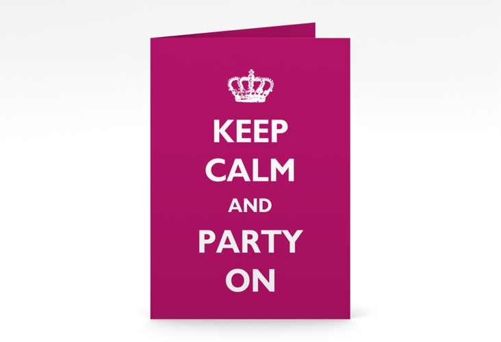 Partyeinladung Statement A6 Klappkarte hoch pink mit Keep-Calm-Spruch