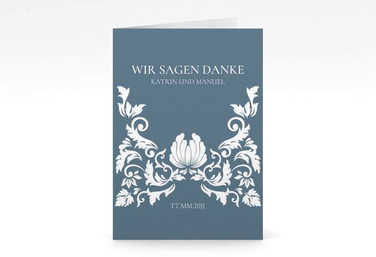 Danksagungskarte Hochzeit Royal A6 Klappkarte hoch hochglanz mit barockem Blumen-Ornament