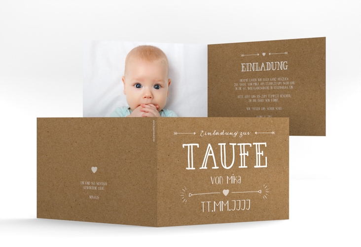 Taufeinladung Lettering A6 Klappkarte quer Kraftpapier