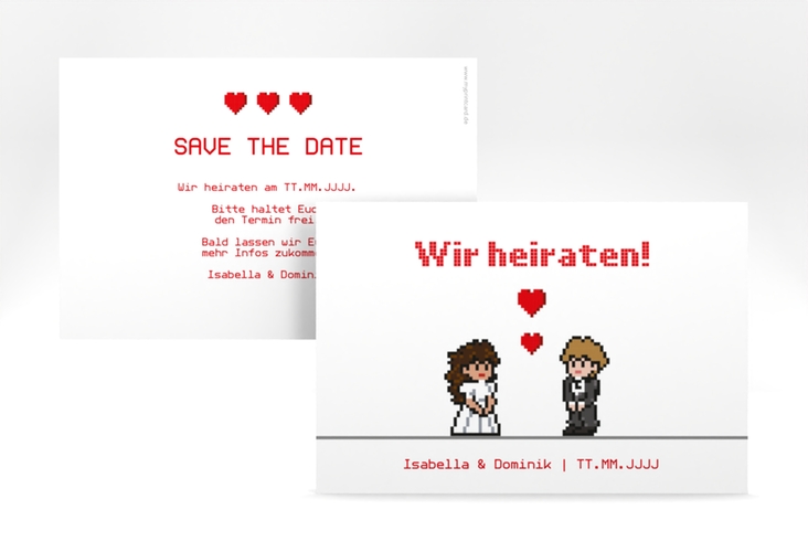 Save the Date-Karte Pixel A6 Karte quer weiss hochglanz