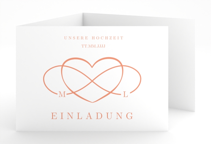 Hochzeitseinladung Infinity A6 Doppel-Klappkarte apricot hochglanz