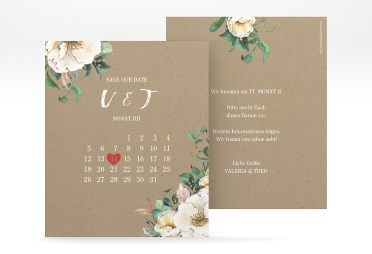 Save the Date-Kalenderblatt Ivory Kalenderblatt-Karte Kraftpapier