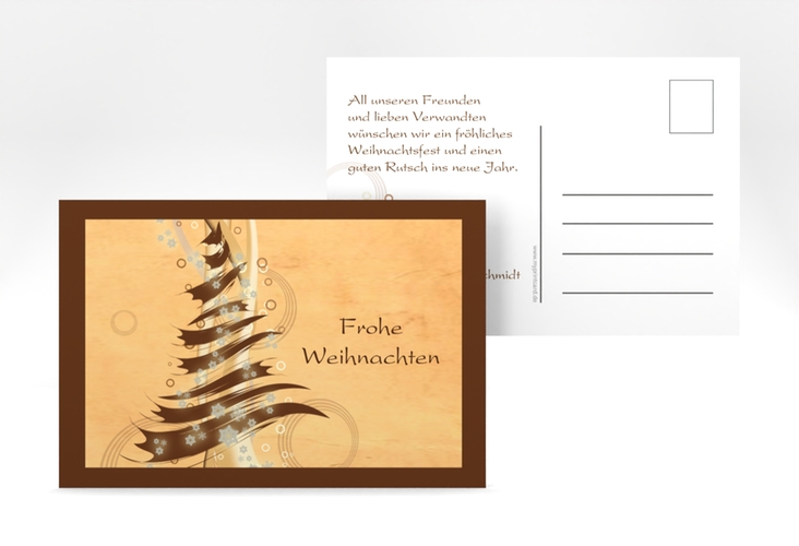 Weihnachtskarte Wintertraum A6 Postkarte in Braun mit Weihnachtsbaum