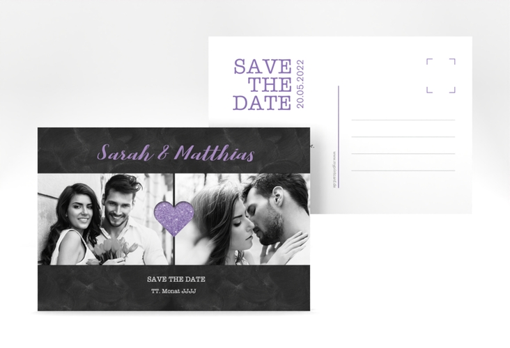 Save the Date-Postkarte Sparkly A6 Postkarte lila