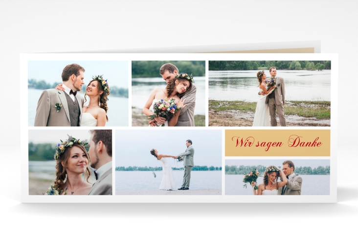 Danksagung Hochzeit Collage lange Klappkarte quer apricot hochglanz