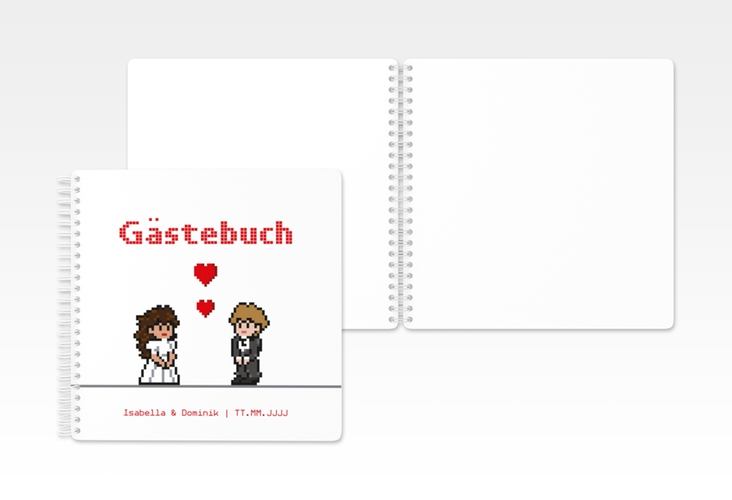 Gästebuch Hochzeit Pixel Ringbindung weiss