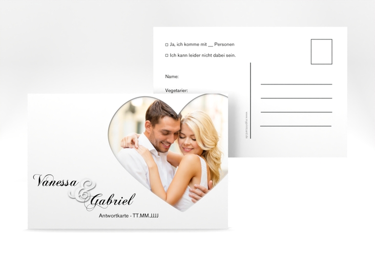 Antwortkarte Hochzeit Sweetheart A6 Postkarte weiss