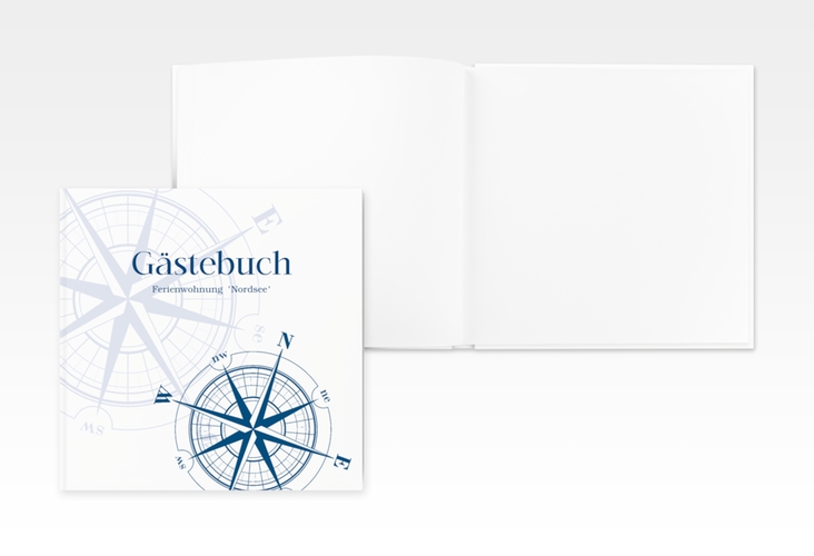 Gästebuch Creation Ferienwohnung Windrose 20 x 20 cm, Hardcover blau mit Windrose