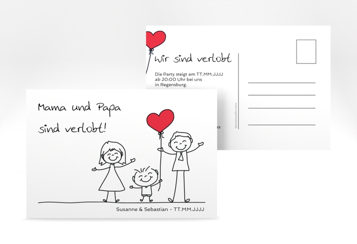 Verlobungskarte Hochzeit Family A6 Postkarte weiss