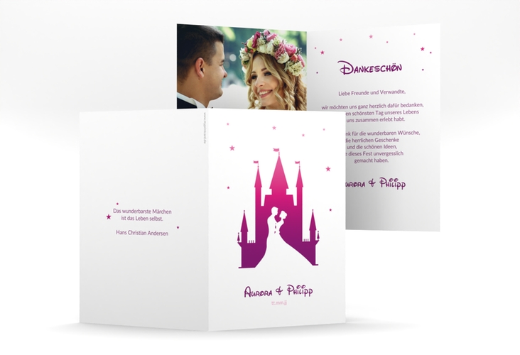 Danksagungskarte Hochzeit Castle A6 Klappkarte hoch pink