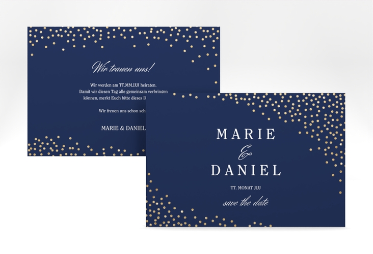 Save the Date-Karte Glitter A6 Karte quer blau