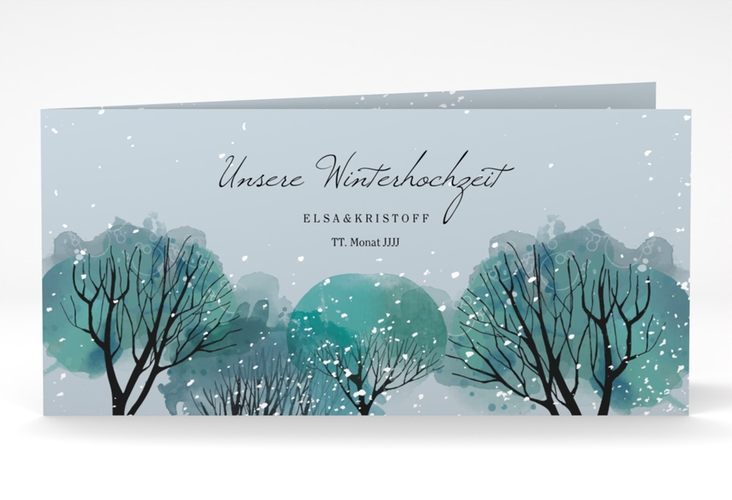 Hochzeitseinladung Winterhochzeit lange Klappkarte quer